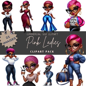 21 clipart de garota negra, clipart de garota chibi, clipart de garota afro, clipart de garota de cabelo rosa choque, clipart de garota bonita, gráficos de garota negra CA031
