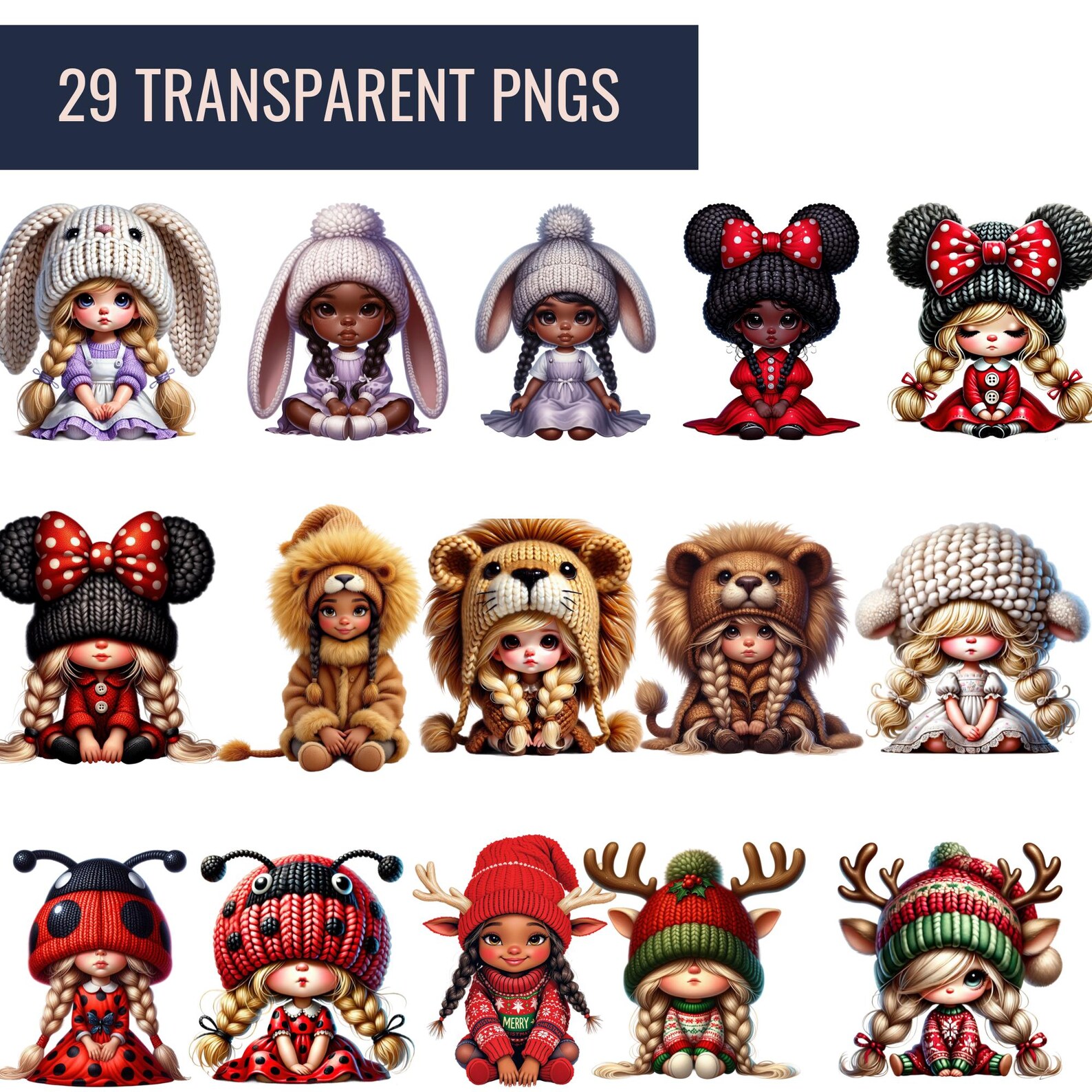 Knit Hat Chibi Girl Clipart: 29 Woolly Ai-hand Finished PNG Images - Etsy