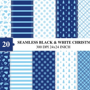 Blue Retro Christmas Digital Paper: Seamless Vintage Patterns (Digital Download)