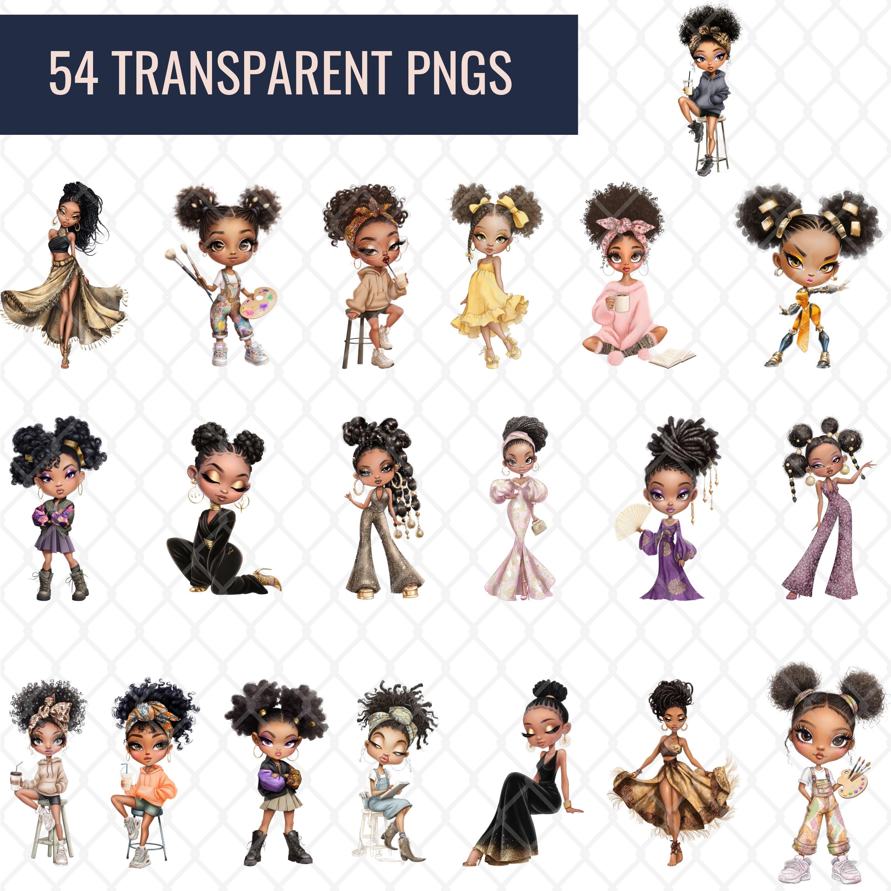 Chibi Girl Clipart Bundle: Diverse Black & Brown Girls, PNG Graphics ...