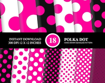 Hot Pink Polka Dot Digital Paper: Scrapbook Backgrounds (300DPI)