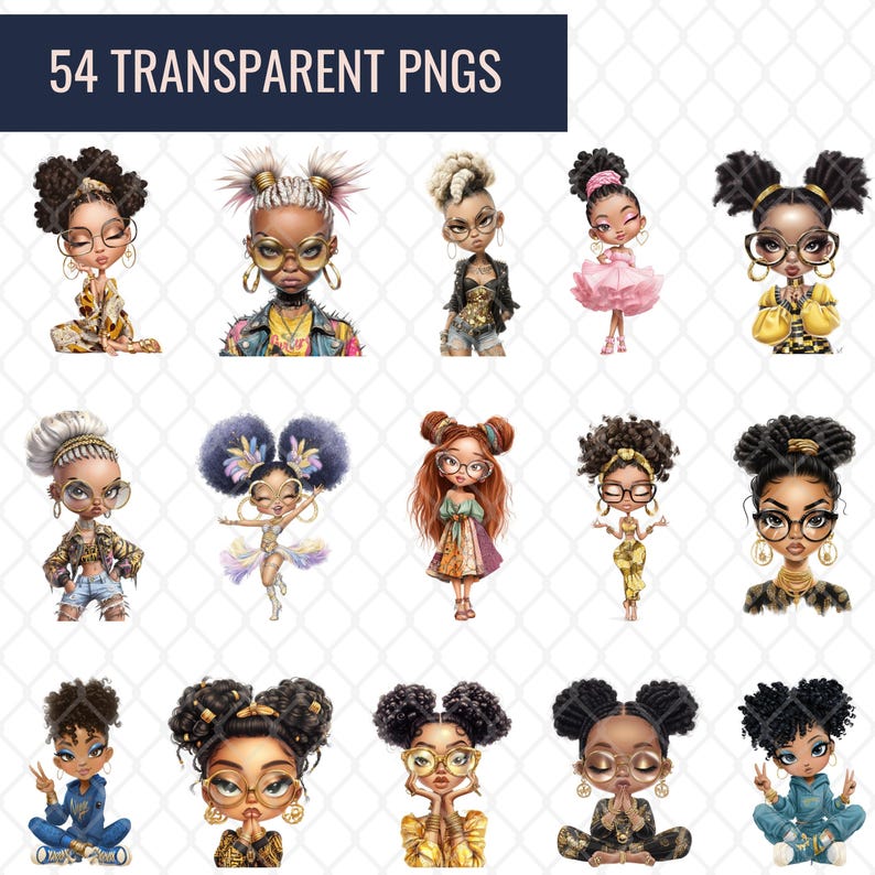 Chibi Girl Clipart Bundle: Diverse Black & Brown Girls, PNG Graphics ...