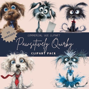 Imágenes prediseñadas de perro peculiarmente peculiares PNG 20 ilustraciones caninas divertidas y extravagantes de alta calidad de 300 DPI para manualidades y diseño CA029