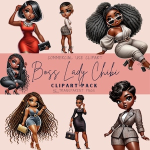 African American Boss Lady Chibi Clipart: 42 PNG Illustrations (Digital Download)