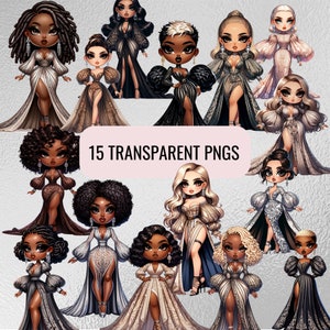 Elegant Chibi Clipart: Fashion PNG Graphics (Instant Download)