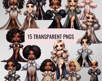 Imágenes prediseñadas elegantes de Chibi: Gráficos PNG de moda (descarga instantánea)