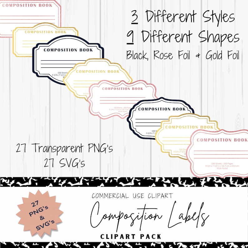 Composition Book Labels: Black & White PNG, SVG (digital Download) - Etsy