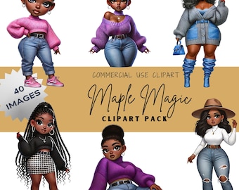 Fall Chibi Girls Clipart: Maple Magic Autumn PNGs (Digital Download)