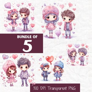 Pastel Pink & Purple Valentine Couples Bundle INSTANT DOWNLOAD 300DPI Couple Clipart, Printable Graphics, Sublimation, Digital Sticker-Ca001