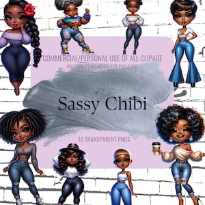 African American Chibi Clipart: Trendy PNG Graphics (Digital Download)