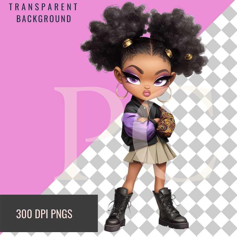 Chibi Girl Clipart Bundle: Diverse Black & Brown Girls, PNG Graphics ...