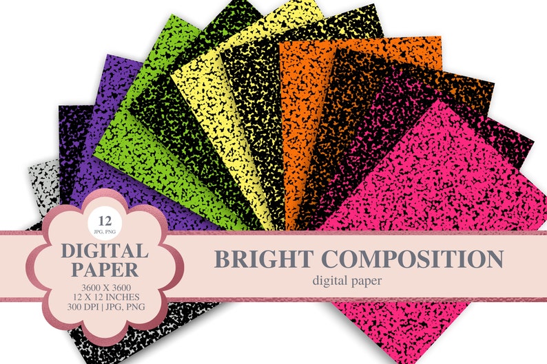 Composition Book Cover Digital Paper: Bright Colors Pattern (digital ...