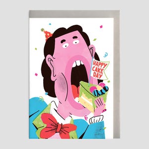 Glücklicher Kuchen-Tag | Lustig illustrierte Geburtstagskarte für Sie und Ihn