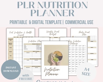 PLR Nutrition Planner, Nutrition Journal, Food Planner, Commercial Use Nutrition Health Wellness Printables, PLR  Canva Template, Editable