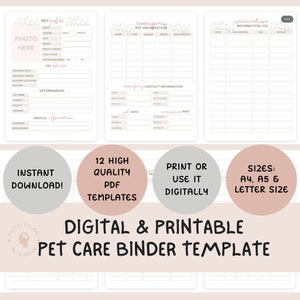 Pet Planner Printable Information Sheet digital Planner Pet - Etsy