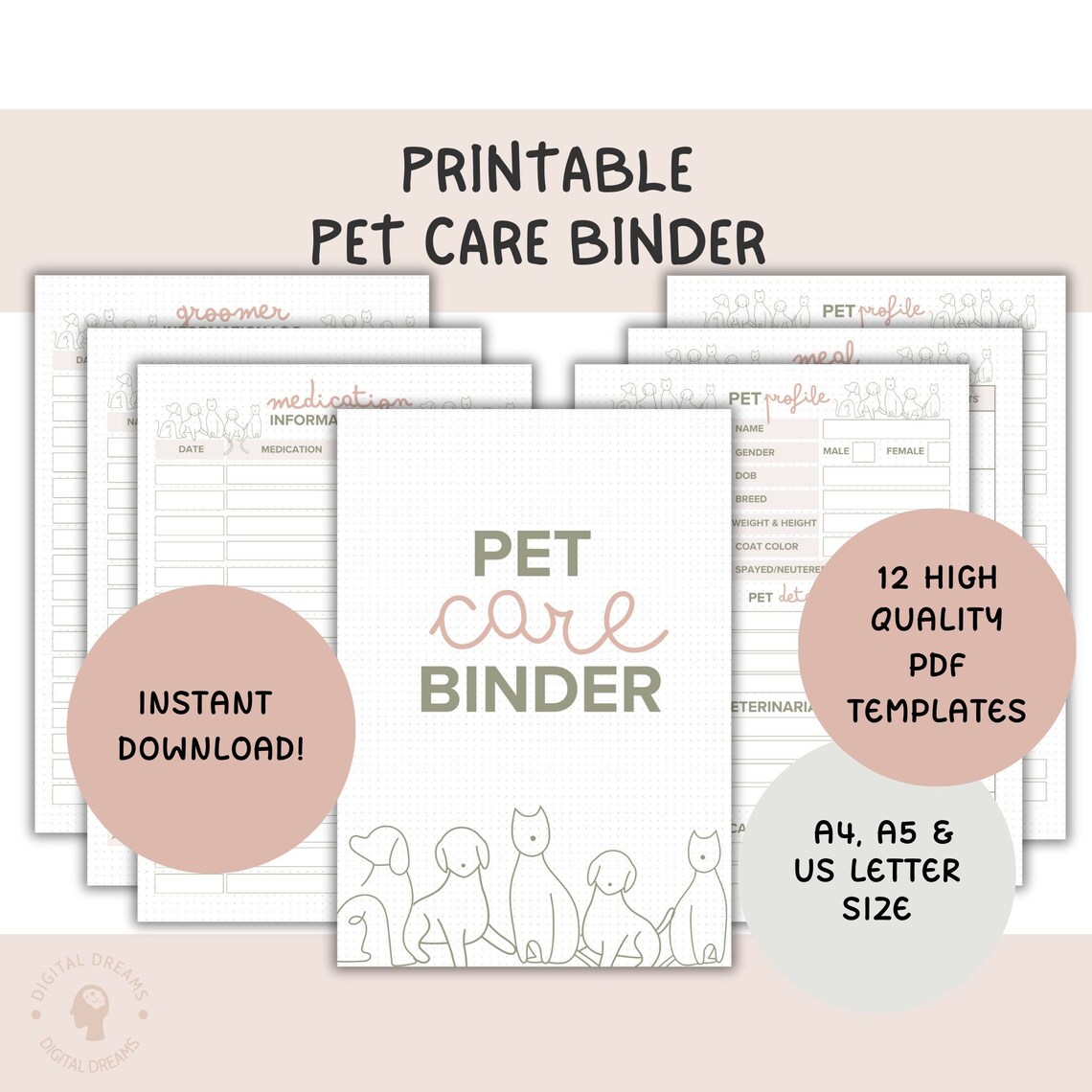 Pet Planner Printable Information Sheet digital Planner Pet - Etsy