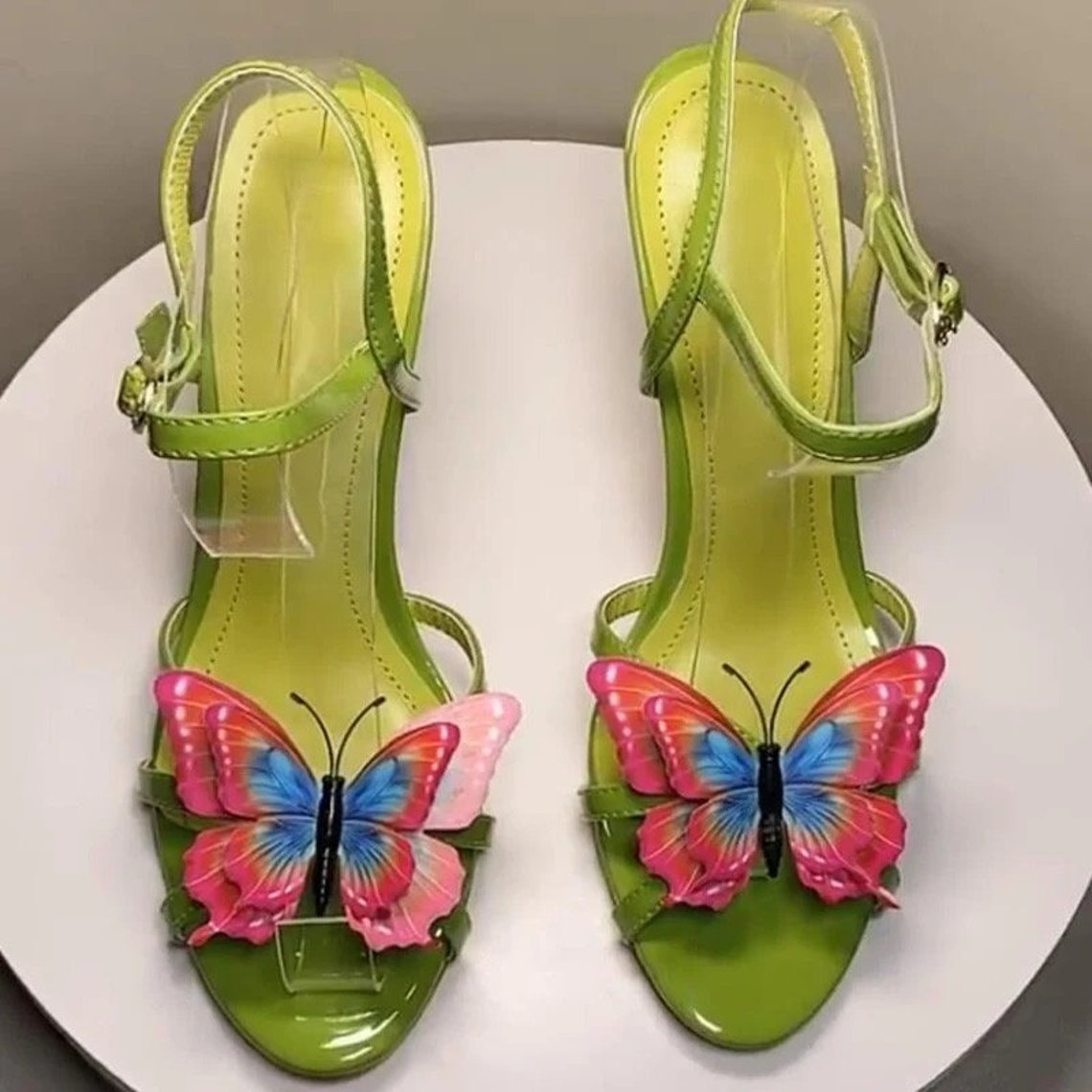 green butterfly heels