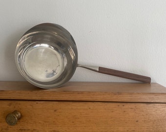 Mid Century Vintage PF LAUFFER Norway Butter/Sauce Warming Pan - Stainless Steel, Copper Base, and Rosewood Handle