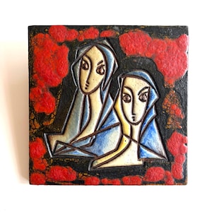 Vintage Adele Bolz Ruscha Ceramic Wall Plaque – Mid-Century Modernist Two Figures, German Studio Pottery