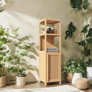 Multifunctional Bamboo Storage Cabinet, Linen Tower Bamboo Storage Cabinet, Freestanding Bathroom Cabinet, Suitable for Bathroom, etc.