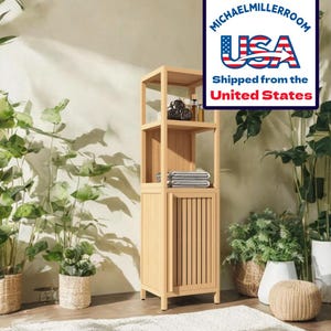 Multifunctional Bamboo Storage Cabinet, Linen Tower Bamboo Storage Cabinet, Freestanding Bathroom Cabinet, Suitable for Bathroom, etc.