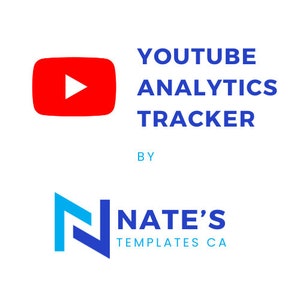 May include: A blue and white logo with the text "NATE'S TEMPLATES CA" below it. Above the logo is the text "YOUTUBE ANALYTICS TRACKER" in blue, and a red YouTube play button icon.