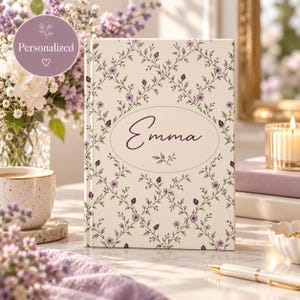 Personalized Floral Monogram Hardcover Journal, Custom Name & Initial Lined Notebook (150 Pages)