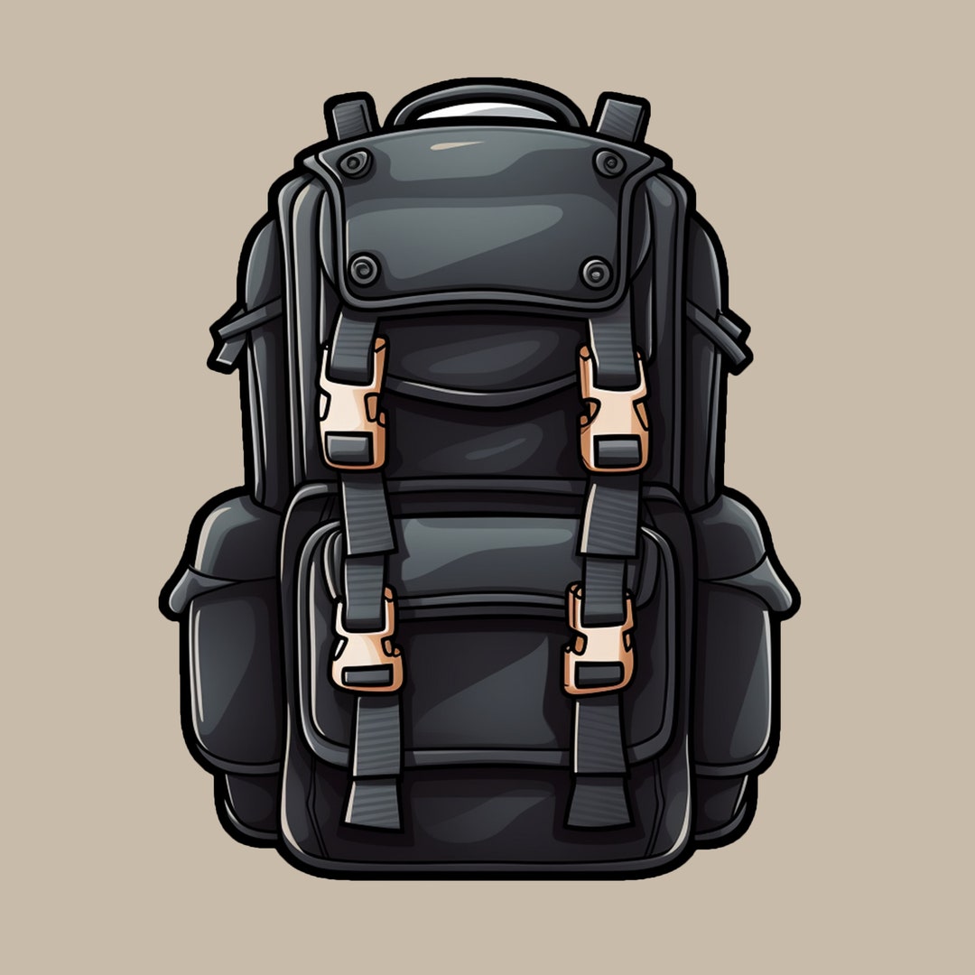 Kiss-cut Sticker: Black and Gold Backpack With Buckles Sticker - Etsy