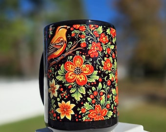 Russian Folk Art Vintage Khokhloma Mug, Russian mom Gift, Russian dad Gift, ussr gift, folk art style, gift for russian, Khokhloma berries
