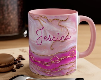 Personalized Pink Marble Mug Custom Pink Rose Gold Coffee Mug Personalized Marble Mug Gift Personalized Gift Custom Marble Mug Mom Gift