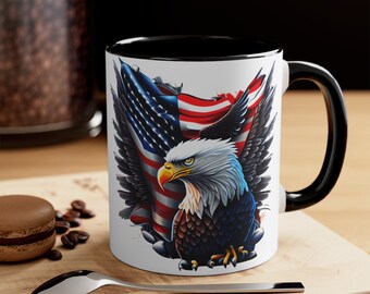 Personalized Eagle Mug - Custom Name 4th Of July Coffee Cup, 11oz Or 15oz Patriotic Ceramic Mug