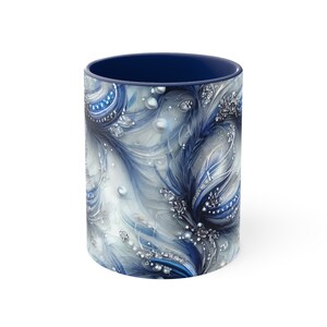 Navy Blue Floral Coffee Mug: Elegant Marble Tea Cup image 2