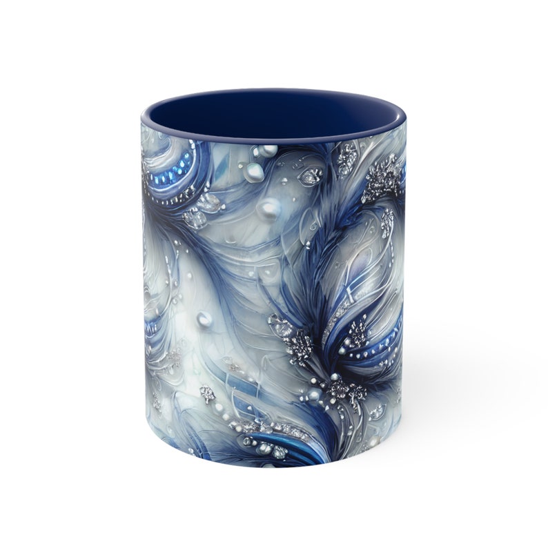 Navy Blue Floral Coffee Mug: Elegant Marble Tea Cup image 2