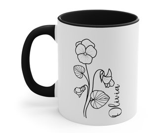 Personalized Birth Flower Mug: Custom Name Coffee Tea Cup