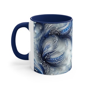 Navy Blue Floral Coffee Mug: Elegant Marble Tea Cup image 3