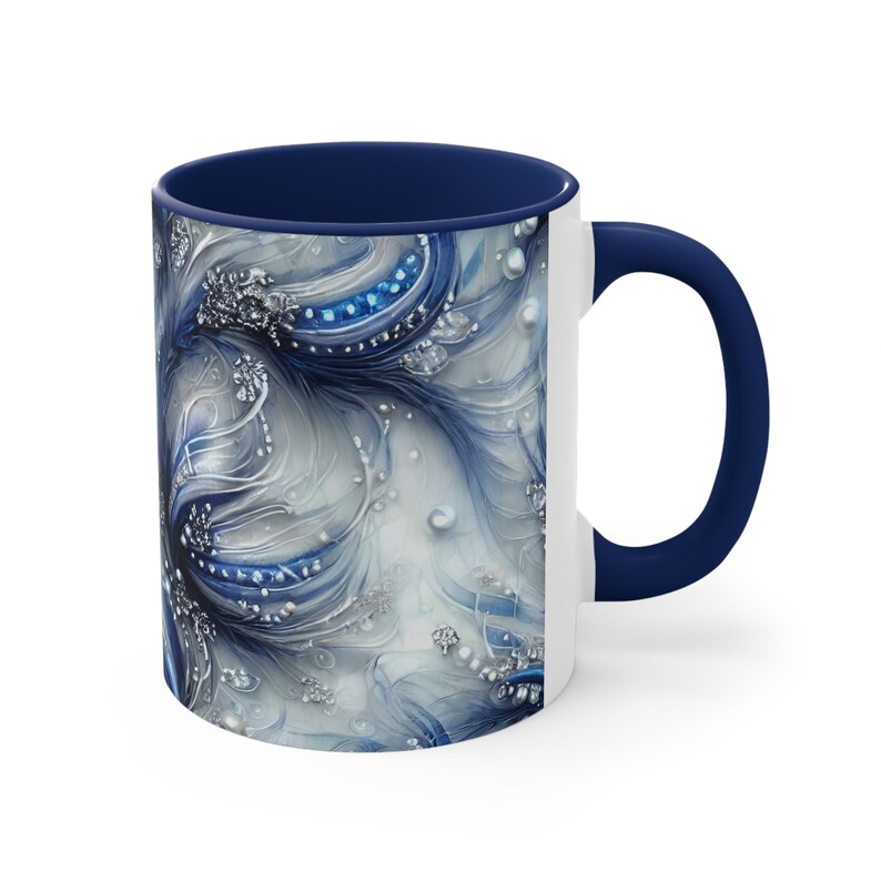Navy Blue Floral Coffee Mug: Elegant Marble Tea Cup image 4
