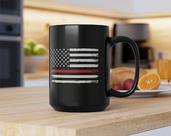 Firefighter Coffee Mug Gift: Thin Red Line Flag, Hero Mug
