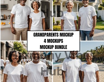 Senior Couple T-Shirt Mockup Bundle: African American Grandparents (Digital Download)