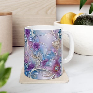 Gemstone Floral Coffee Mug: Elegant Marble Ceramic Cup