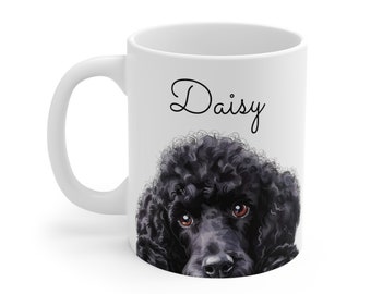 Custom Black Poodle Mug: Personalized Watercolor Dog Name Coffee Mug