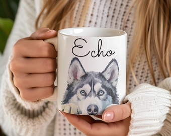 Personalized Siberian Husky Mug: Custom Watercolor Dog Coffee Tea Gift