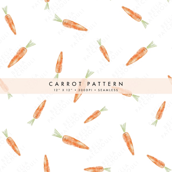 Carrot Seamless Pattern, Watercolor Carrot Digital Papers, Spring Background, Carrot Watercolor Fabric Design, Digital Download, Easter