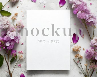 Invitation Mockup, 5x7 Card Mockup, Floral Invitation Mockup, Flower Invitation Card Mock Up, Bridal Shower Mockup, Wedding Invite Mockup