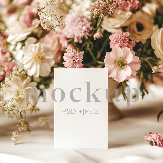 Floral Wedding Table Number Mockup: 4x6 Card (PSD & JPG)
