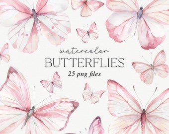 Butterfly Clipart, Pink Watercolor Butterflies, Soft Pink Butterfly Graphics, Watercolor Butterflies Clip Art, Pastel Pink Butterflies PNG