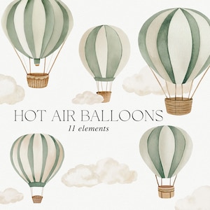 Clipart mongolfiera, mongolfiera verde, grafica mongolfiera, clip art mongolfiera, palloncini e nuvole, clipart baby shower