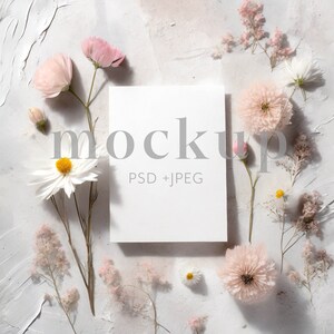 Floral Invitation Mockup: 5x7 Card, PSD & JPG (Digital File)