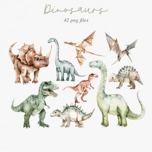 Akvarell dinosaurie clipart-paket: Dinosauriefestdekor (PNG) bild 2