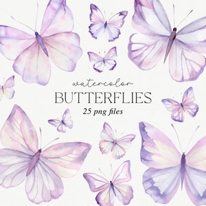 Clipart farfalla, farfalle viola acquerello, grafica farfalla lilla, clip art farfalle acquerello, farfalle viola pastello PNG