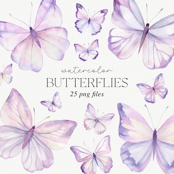 Butterfly Clipart, Purple Watercolor Butterflies, Lilac Butterfly Graphics, Watercolor Butterflies Clip Art, Pastel Purple Butterflies PNG